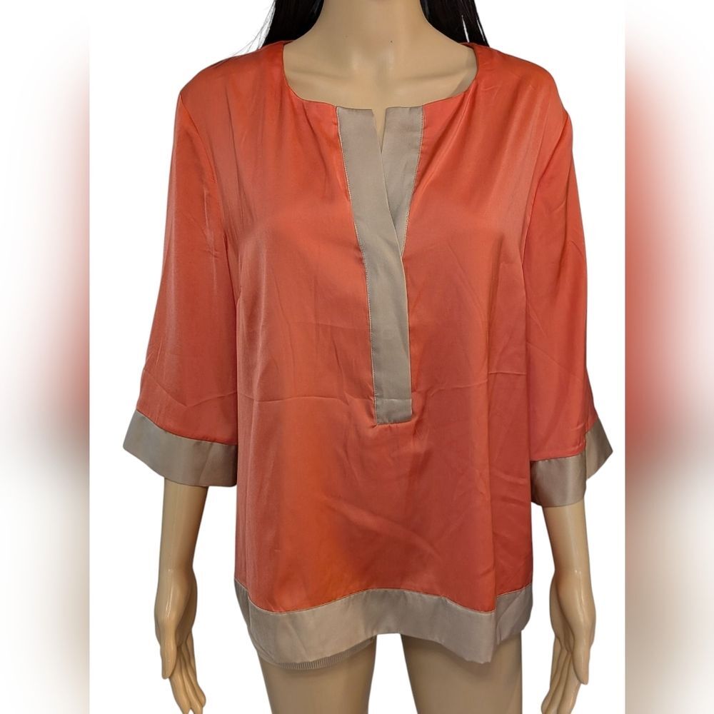 NWT New York & Co Coral Pink And Tan Trim Women's Blouse